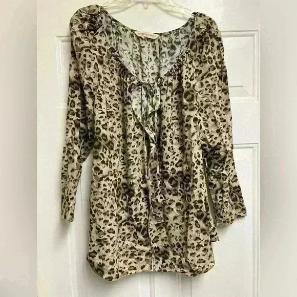 EUC Rebecca Taylor blouse Leopard Blouse Ruffle front blouse - Picture 1 of 8